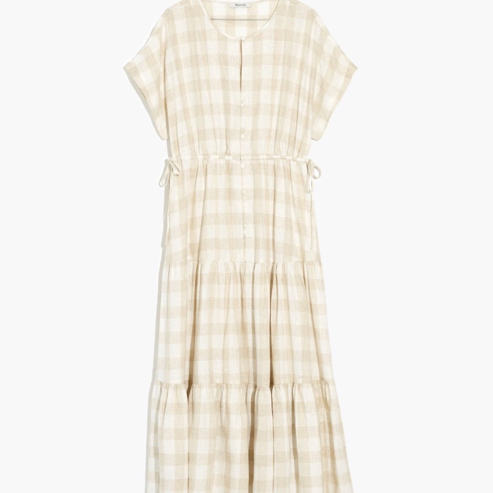 Madewell Linen Tiered Gingham Dress Size XS
